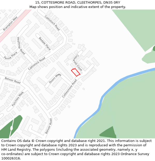 15, COTTESMORE ROAD, CLEETHORPES, DN35 0RY: Location map and indicative extent of plot