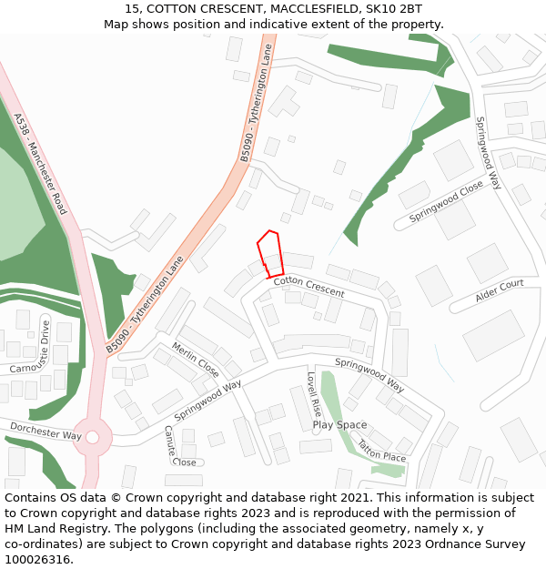 15, COTTON CRESCENT, MACCLESFIELD, SK10 2BT: Location map and indicative extent of plot