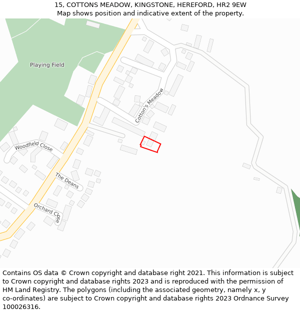 15, COTTONS MEADOW, KINGSTONE, HEREFORD, HR2 9EW: Location map and indicative extent of plot