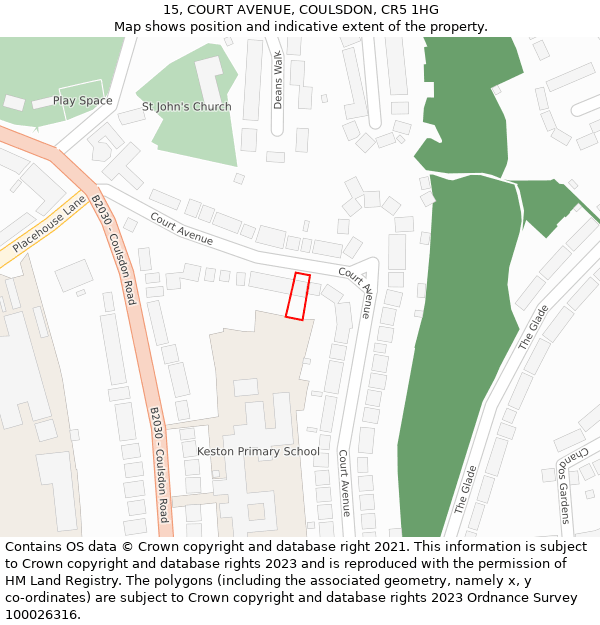 15, COURT AVENUE, COULSDON, CR5 1HG: Location map and indicative extent of plot