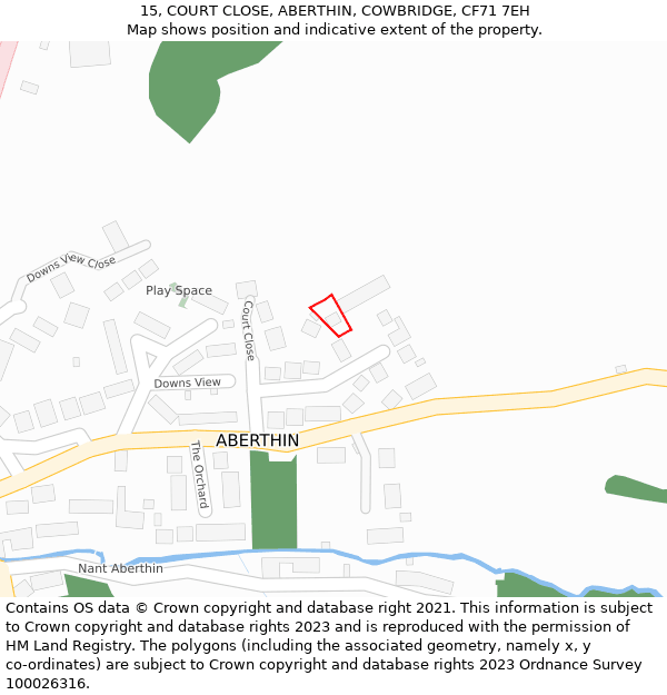15, COURT CLOSE, ABERTHIN, COWBRIDGE, CF71 7EH: Location map and indicative extent of plot