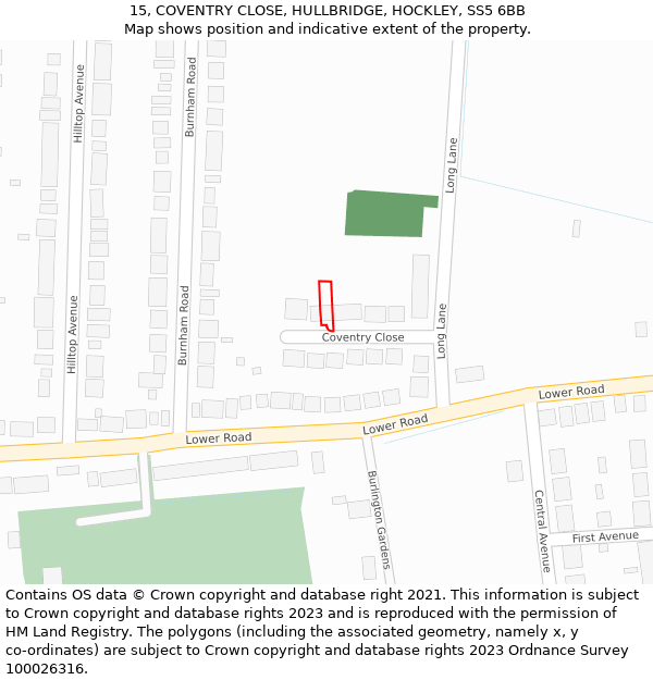15, COVENTRY CLOSE, HULLBRIDGE, HOCKLEY, SS5 6BB: Location map and indicative extent of plot