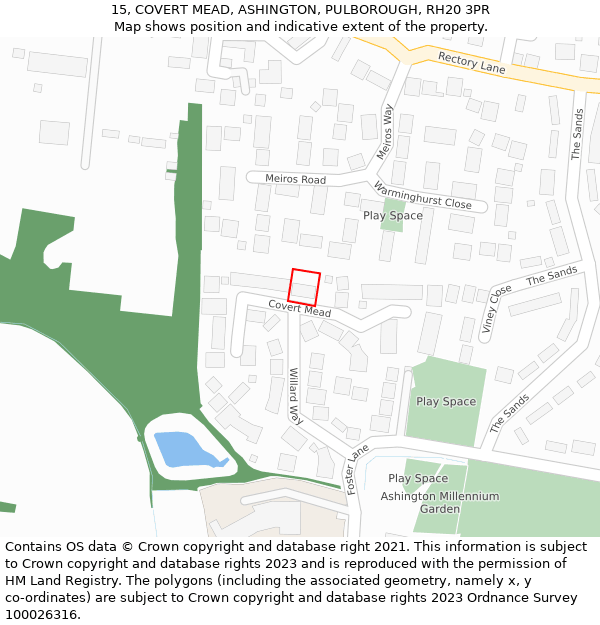 15, COVERT MEAD, ASHINGTON, PULBOROUGH, RH20 3PR: Location map and indicative extent of plot