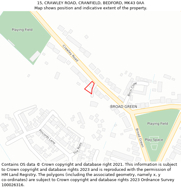 15, CRAWLEY ROAD, CRANFIELD, BEDFORD, MK43 0AA: Location map and indicative extent of plot