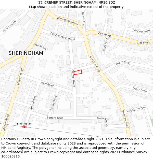 15, CREMER STREET, SHERINGHAM, NR26 8DZ: Location map and indicative extent of plot