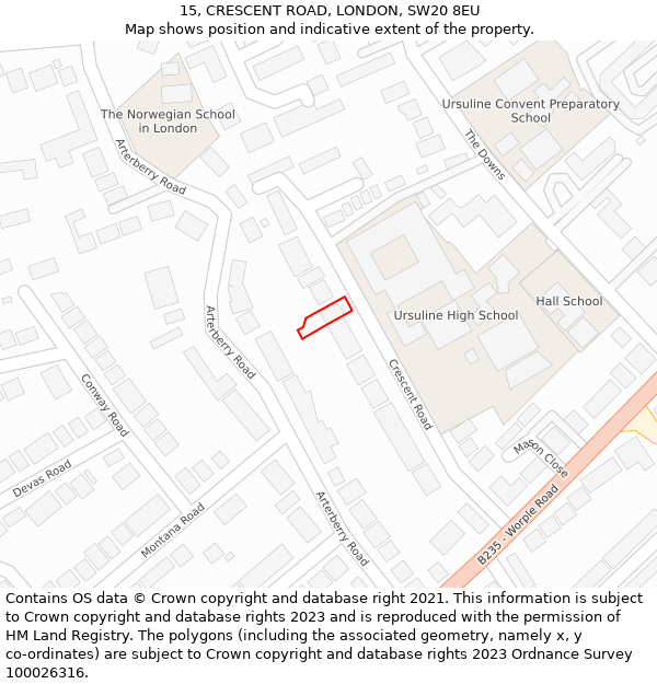 15, CRESCENT ROAD, LONDON, SW20 8EU: Location map and indicative extent of plot