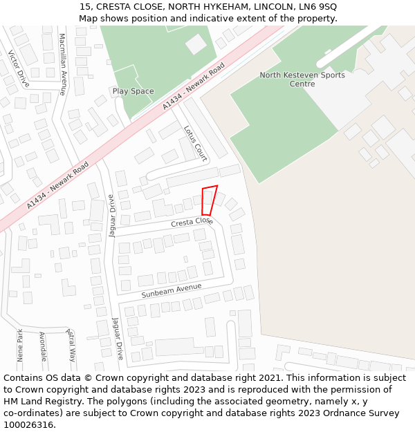 15, CRESTA CLOSE, NORTH HYKEHAM, LINCOLN, LN6 9SQ: Location map and indicative extent of plot