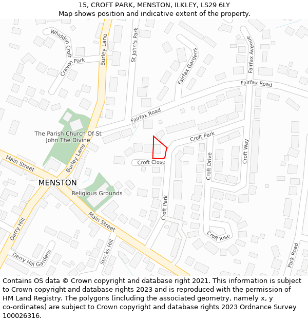 15, CROFT PARK, MENSTON, ILKLEY, LS29 6LY: Location map and indicative extent of plot