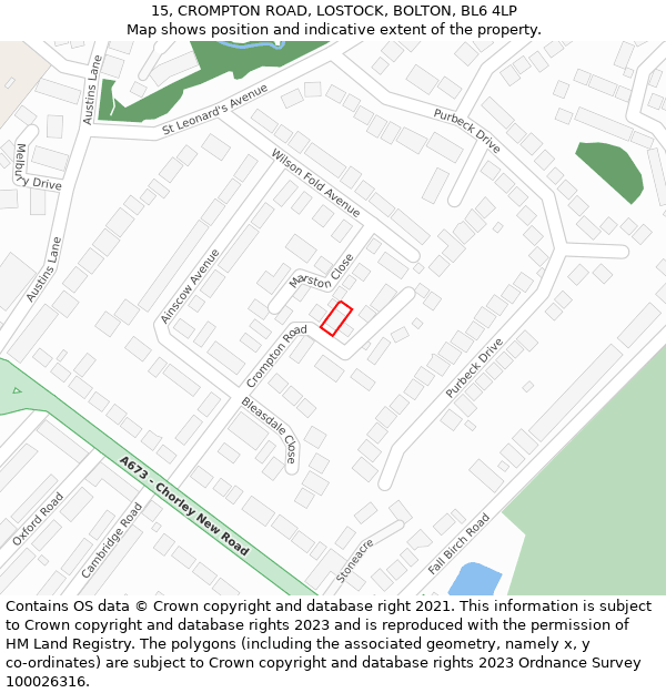 15, CROMPTON ROAD, LOSTOCK, BOLTON, BL6 4LP: Location map and indicative extent of plot