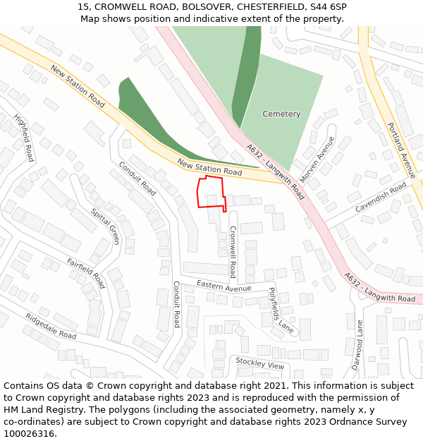 15, CROMWELL ROAD, BOLSOVER, CHESTERFIELD, S44 6SP: Location map and indicative extent of plot