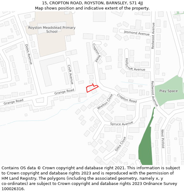 15, CROPTON ROAD, ROYSTON, BARNSLEY, S71 4JJ: Location map and indicative extent of plot