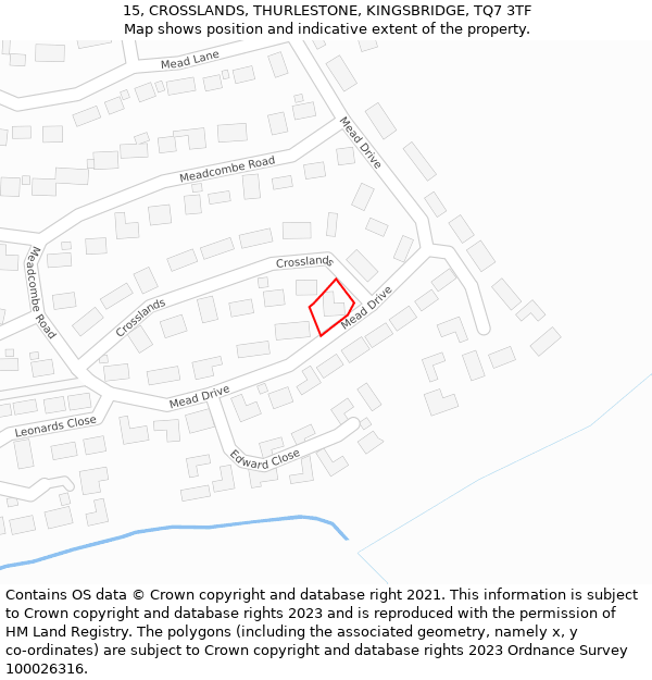 15, CROSSLANDS, THURLESTONE, KINGSBRIDGE, TQ7 3TF: Location map and indicative extent of plot