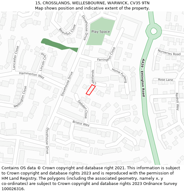 15, CROSSLANDS, WELLESBOURNE, WARWICK, CV35 9TN: Location map and indicative extent of plot