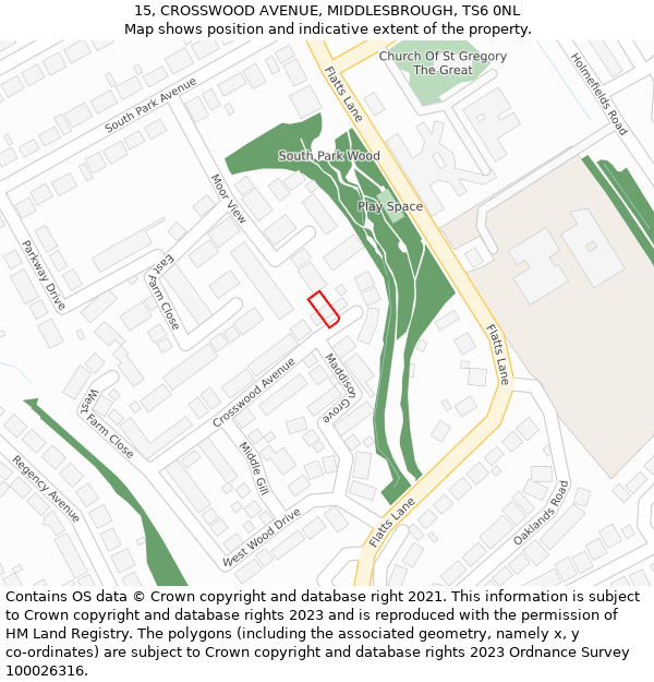 15, CROSSWOOD AVENUE, MIDDLESBROUGH, TS6 0NL: Location map and indicative extent of plot