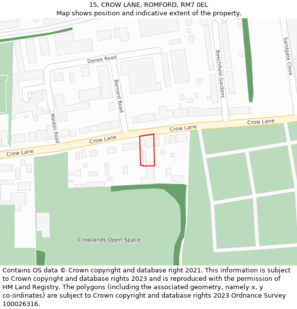 15, CROW LANE, ROMFORD, RM7 0EL: Location map and indicative extent of plot