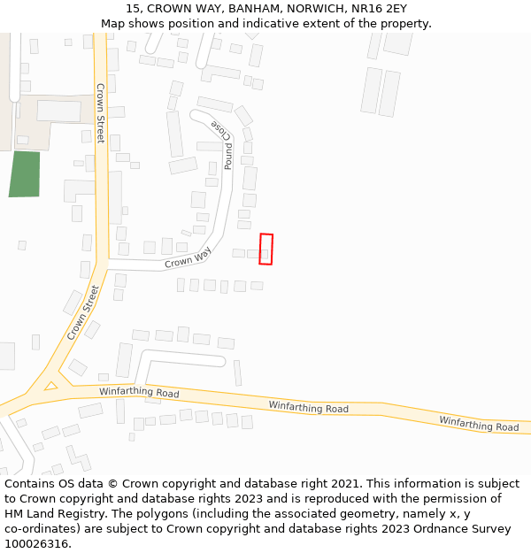 15, CROWN WAY, BANHAM, NORWICH, NR16 2EY: Location map and indicative extent of plot