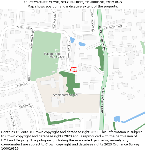 15, CROWTHER CLOSE, STAPLEHURST, TONBRIDGE, TN12 0NQ: Location map and indicative extent of plot