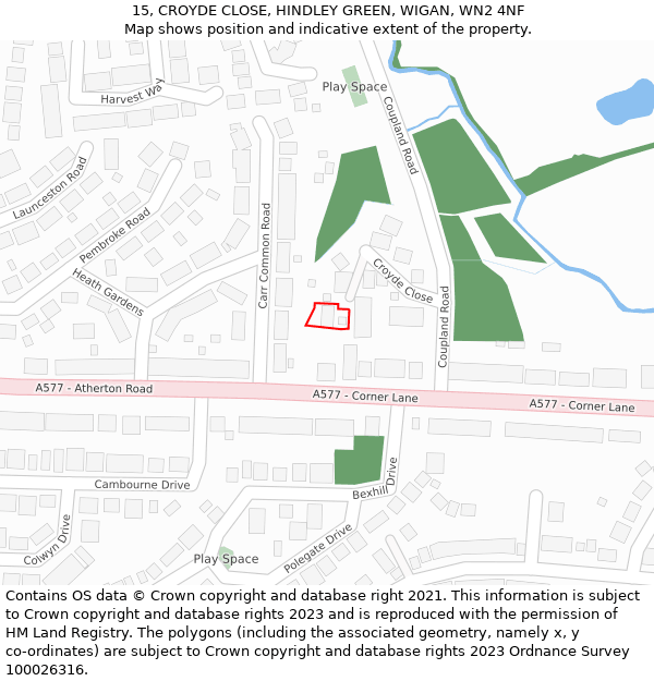 15, CROYDE CLOSE, HINDLEY GREEN, WIGAN, WN2 4NF: Location map and indicative extent of plot