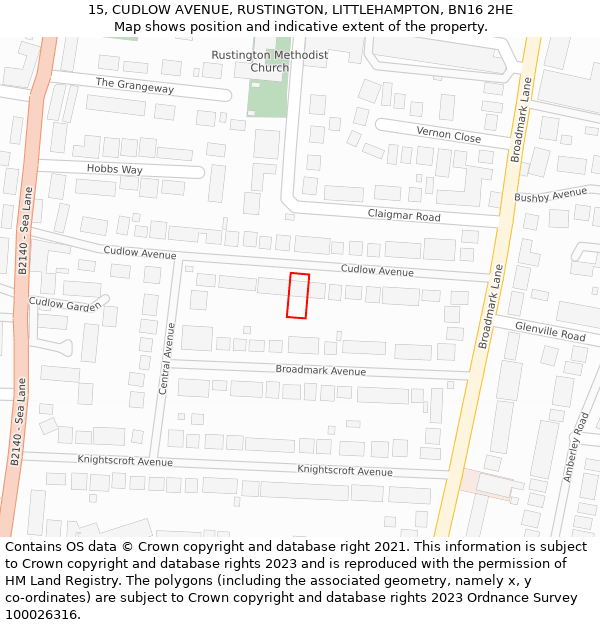 15, CUDLOW AVENUE, RUSTINGTON, LITTLEHAMPTON, BN16 2HE: Location map and indicative extent of plot