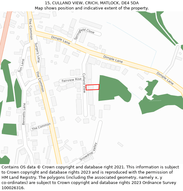 15, CULLAND VIEW, CRICH, MATLOCK, DE4 5DA: Location map and indicative extent of plot