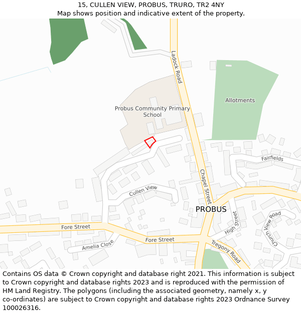 15, CULLEN VIEW, PROBUS, TRURO, TR2 4NY: Location map and indicative extent of plot