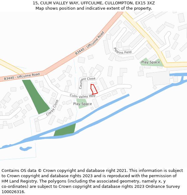 15, CULM VALLEY WAY, UFFCULME, CULLOMPTON, EX15 3XZ: Location map and indicative extent of plot