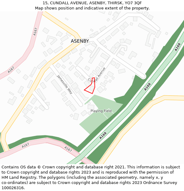 15, CUNDALL AVENUE, ASENBY, THIRSK, YO7 3QF: Location map and indicative extent of plot