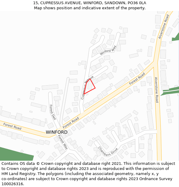 15, CUPRESSUS AVENUE, WINFORD, SANDOWN, PO36 0LA: Location map and indicative extent of plot