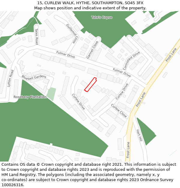 15, CURLEW WALK, HYTHE, SOUTHAMPTON, SO45 3FX: Location map and indicative extent of plot