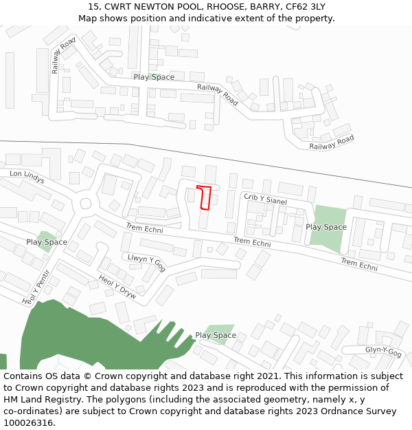 15, CWRT NEWTON POOL, RHOOSE, BARRY, CF62 3LY: Location map and indicative extent of plot