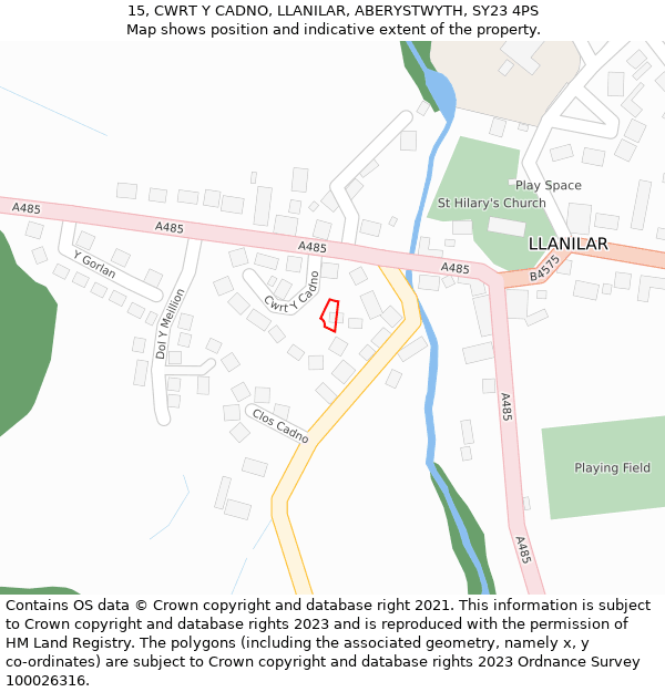 15, CWRT Y CADNO, LLANILAR, ABERYSTWYTH, SY23 4PS: Location map and indicative extent of plot