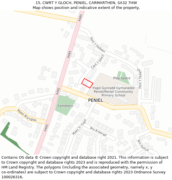 15, CWRT Y GLOCH, PENIEL, CARMARTHEN, SA32 7HW: Location map and indicative extent of plot