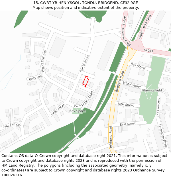 15, CWRT YR HEN YSGOL, TONDU, BRIDGEND, CF32 9GE: Location map and indicative extent of plot