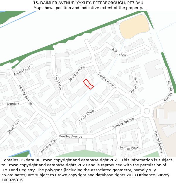 15, DAIMLER AVENUE, YAXLEY, PETERBOROUGH, PE7 3AU: Location map and indicative extent of plot