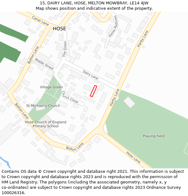 15, DAIRY LANE, HOSE, MELTON MOWBRAY, LE14 4JW: Location map and indicative extent of plot