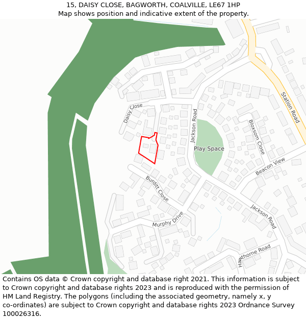 15, DAISY CLOSE, BAGWORTH, COALVILLE, LE67 1HP: Location map and indicative extent of plot