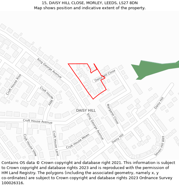 15, DAISY HILL CLOSE, MORLEY, LEEDS, LS27 8DN: Location map and indicative extent of plot