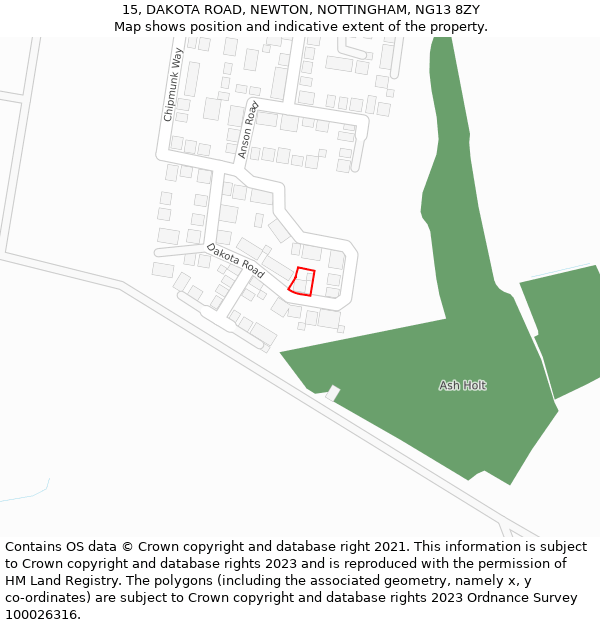 15, DAKOTA ROAD, NEWTON, NOTTINGHAM, NG13 8ZY: Location map and indicative extent of plot