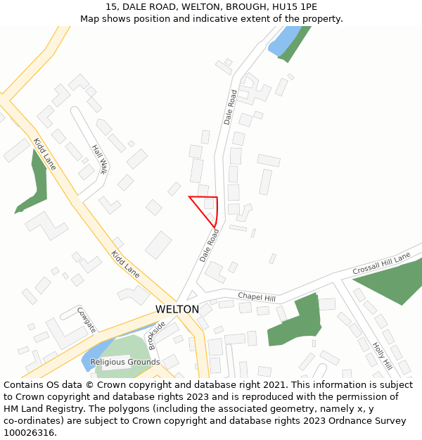 15, DALE ROAD, WELTON, BROUGH, HU15 1PE: Location map and indicative extent of plot