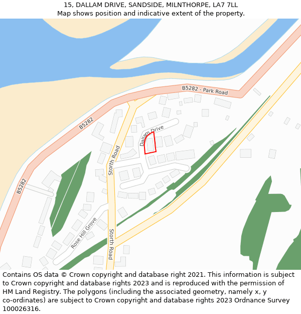 15, DALLAM DRIVE, SANDSIDE, MILNTHORPE, LA7 7LL: Location map and indicative extent of plot