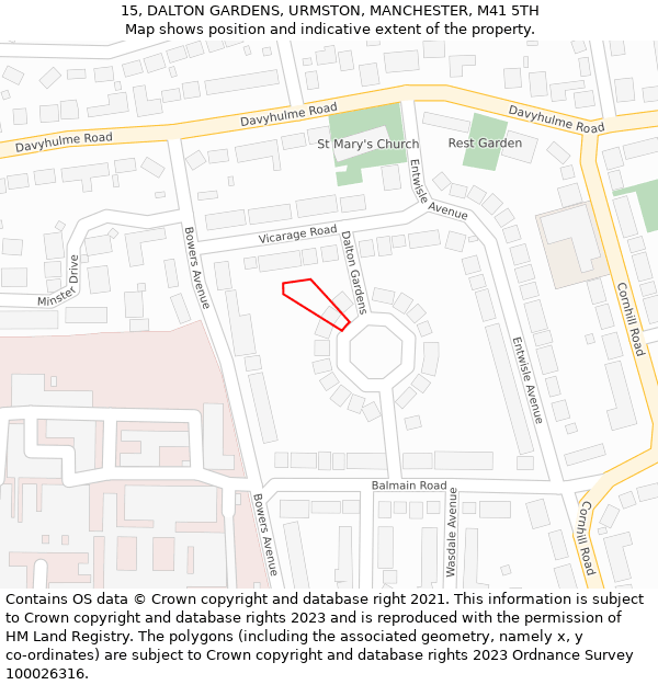 15, DALTON GARDENS, URMSTON, MANCHESTER, M41 5TH: Location map and indicative extent of plot