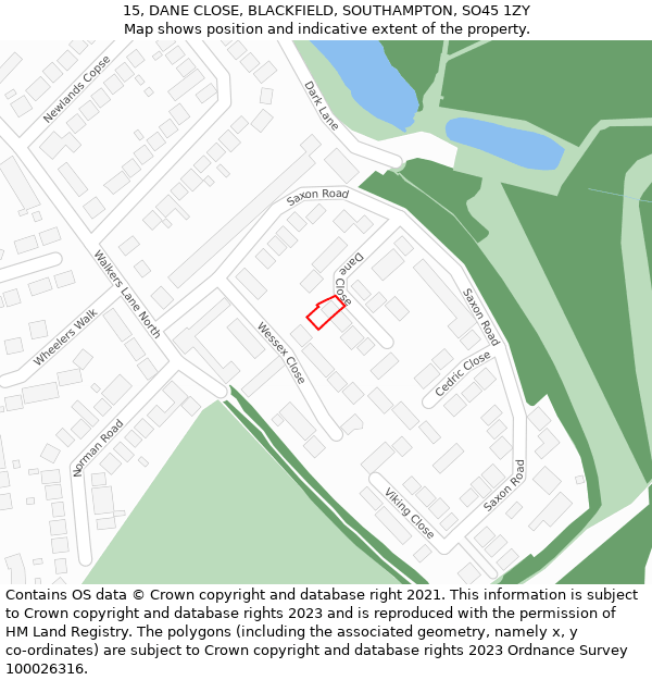 15, DANE CLOSE, BLACKFIELD, SOUTHAMPTON, SO45 1ZY: Location map and indicative extent of plot