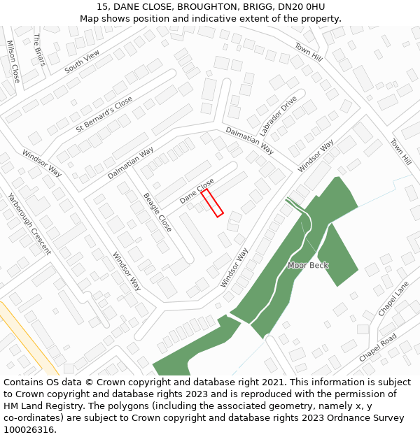 15, DANE CLOSE, BROUGHTON, BRIGG, DN20 0HU: Location map and indicative extent of plot