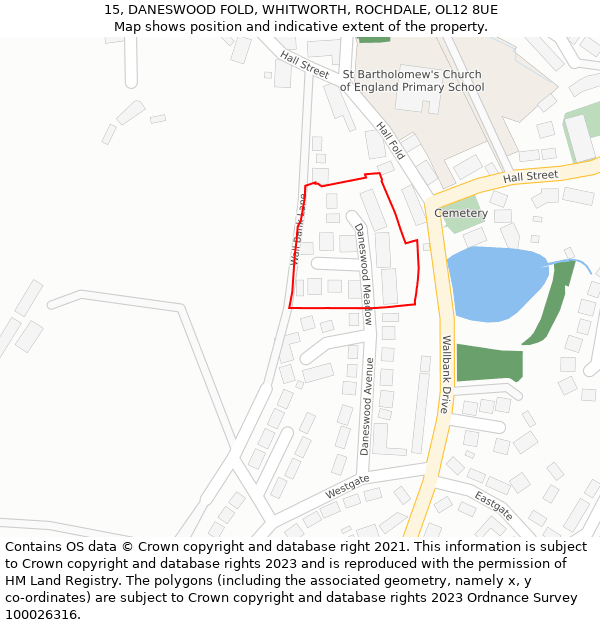 15, DANESWOOD FOLD, WHITWORTH, ROCHDALE, OL12 8UE: Location map and indicative extent of plot
