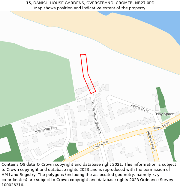 15, DANISH HOUSE GARDENS, OVERSTRAND, CROMER, NR27 0PD: Location map and indicative extent of plot