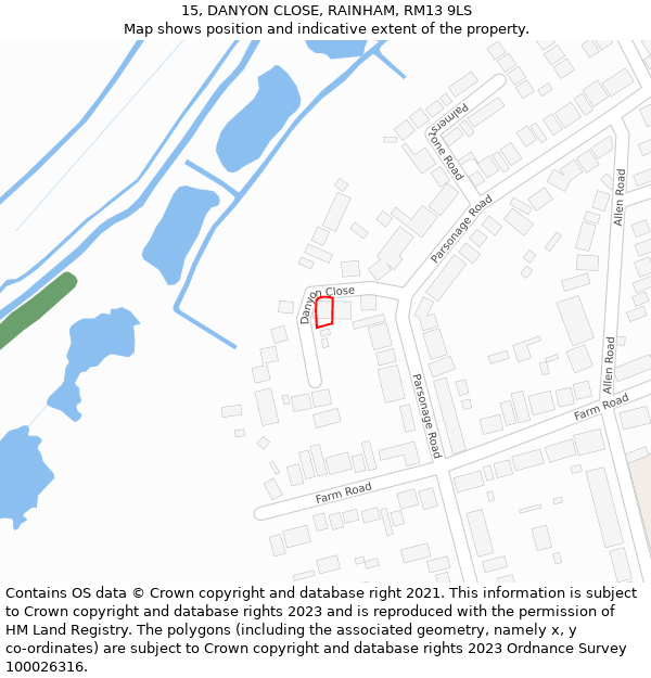 15, DANYON CLOSE, RAINHAM, RM13 9LS: Location map and indicative extent of plot