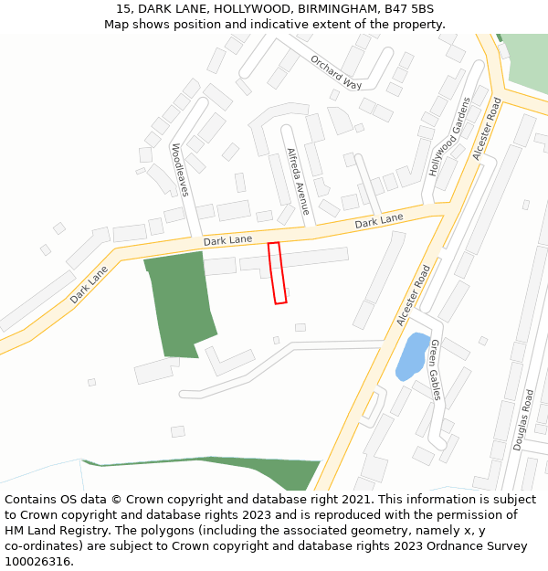 15, DARK LANE, HOLLYWOOD, BIRMINGHAM, B47 5BS: Location map and indicative extent of plot