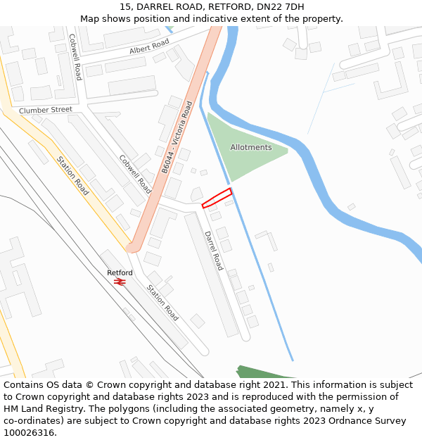 15, DARREL ROAD, RETFORD, DN22 7DH: Location map and indicative extent of plot