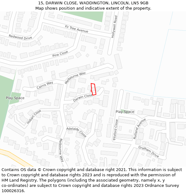 15, DARWIN CLOSE, WADDINGTON, LINCOLN, LN5 9GB: Location map and indicative extent of plot