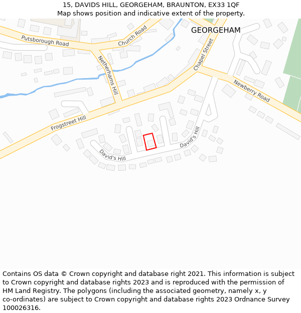 15, DAVIDS HILL, GEORGEHAM, BRAUNTON, EX33 1QF: Location map and indicative extent of plot